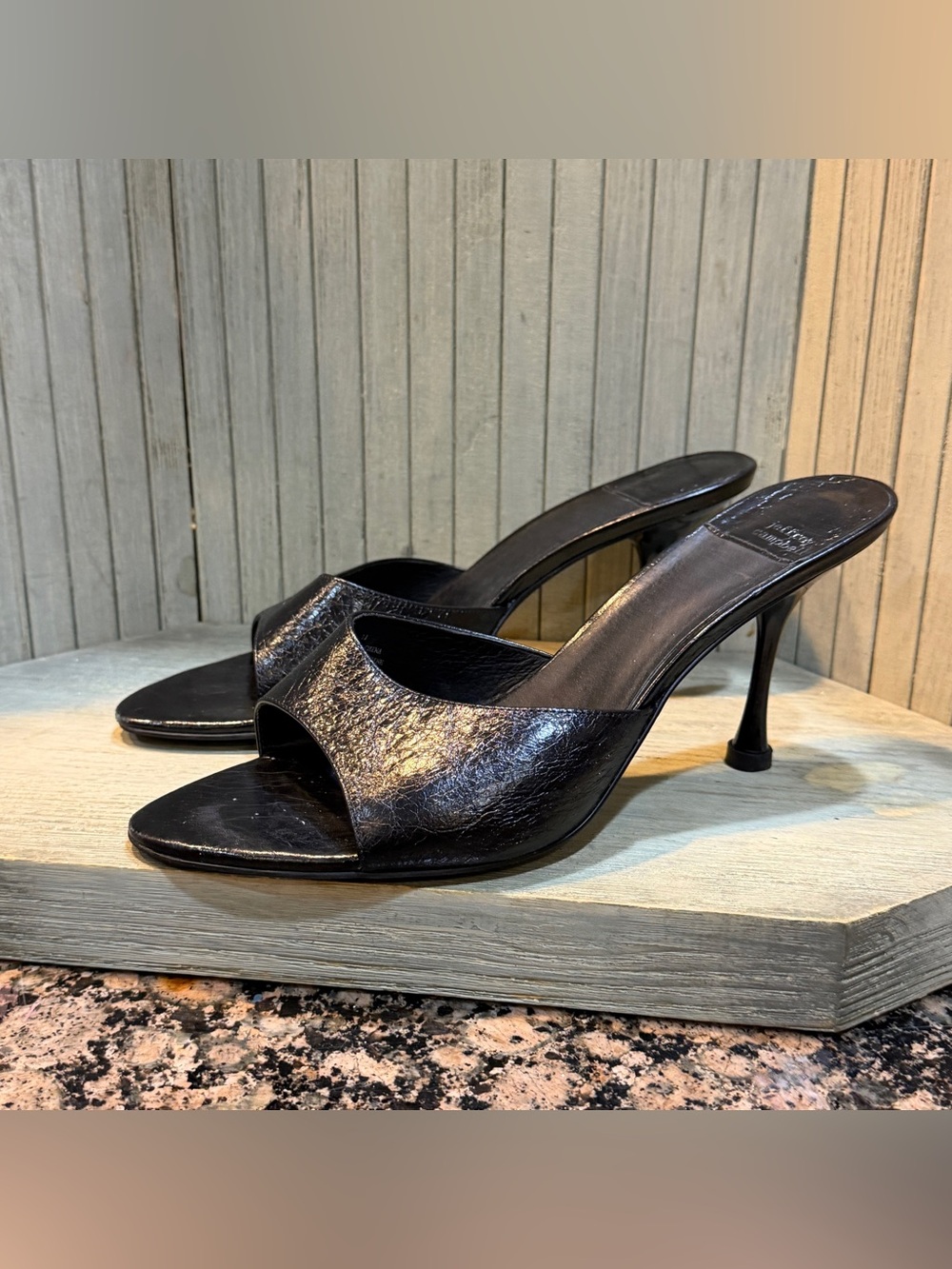 Jeffrey Campbell Black Leather Open-Toe Stiletto Mule - 11